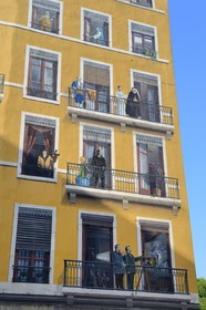 France, Rhone, Lyon, historic site listed as World Heritage by UNESCO, Rue de la Martiniere, fresco of the People of Lyon (La Fresque des Lyonnais) carried out by the City of Creation