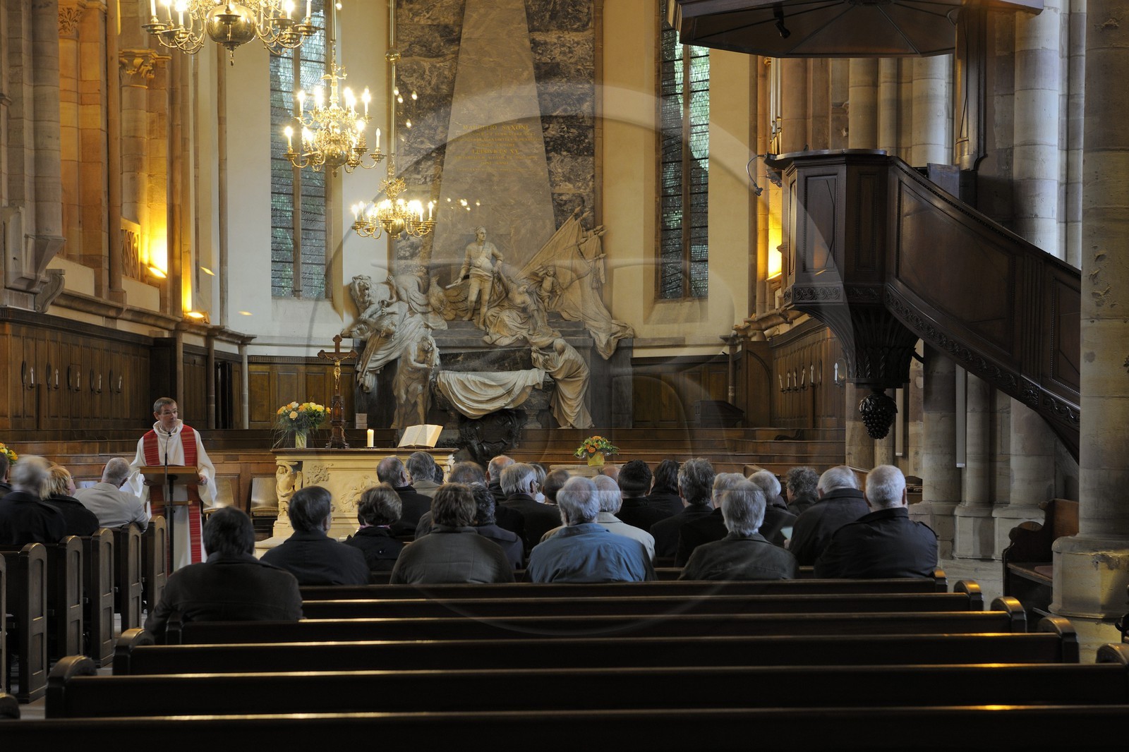 France, Bas-Rhin (67), Strasbourg, l’église Saint-Thomas, le tombeau sculpté par Jean-Baptiste Pigalle du maréchal de Saxe