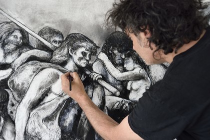 France, Val-de-Marne (94), Yvry-sur-Seine, Atelier de Fred Kleinberg, travail pour l'exposition Odyssée