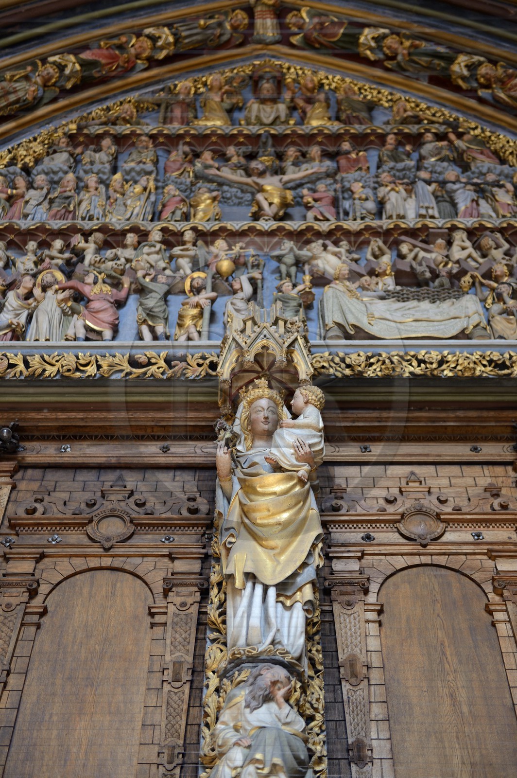 Allemagne, Bade-Wurtemberg, Fribourg en Brisgau, le portail de la cathédrale (Munster), Vierge à l'enfant