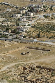 Israel, West Bank, Herodium or Herodion is a volcano-like hill with a truncated cone with a a fortress and palace build by Herod the Great (Herodion National Park), remains of the palace of the lower Herodium and its basin