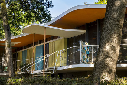 France, Charente-Maritime (17), Royan, villa du quartier résidentiel du Parc, villa Boomerang construite en 1959 par l'architecte P. Marmouget