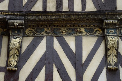 France, Ille-et-Vilaine, Rennes, detail of a half-timbered house rue du Chapitre