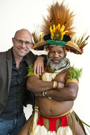 France, Paris, UNESCO Headquarters, Papuan Chief Mundiya Kepanga and and his friend the filmmaker photographer Marc Dozier