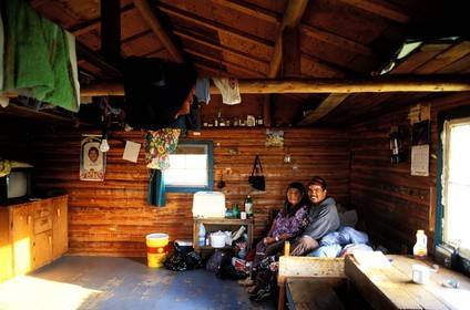 Canada, Quebec Province, La Verendrye Wildlife Reserve, village of Lake Victoria, interior of an Algonquian's house