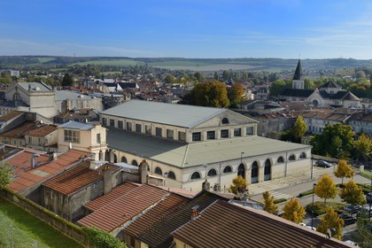 France, Meuse, Verdun, the covered market left and Saint Sauveur church right
