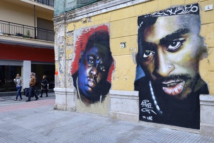 Espagne, Andalousie, Malaga, quartier Soho, barrio de las Artes (quartier des Arts), Maus street art, peinture murale de Hide Two dans la calle Pinzon