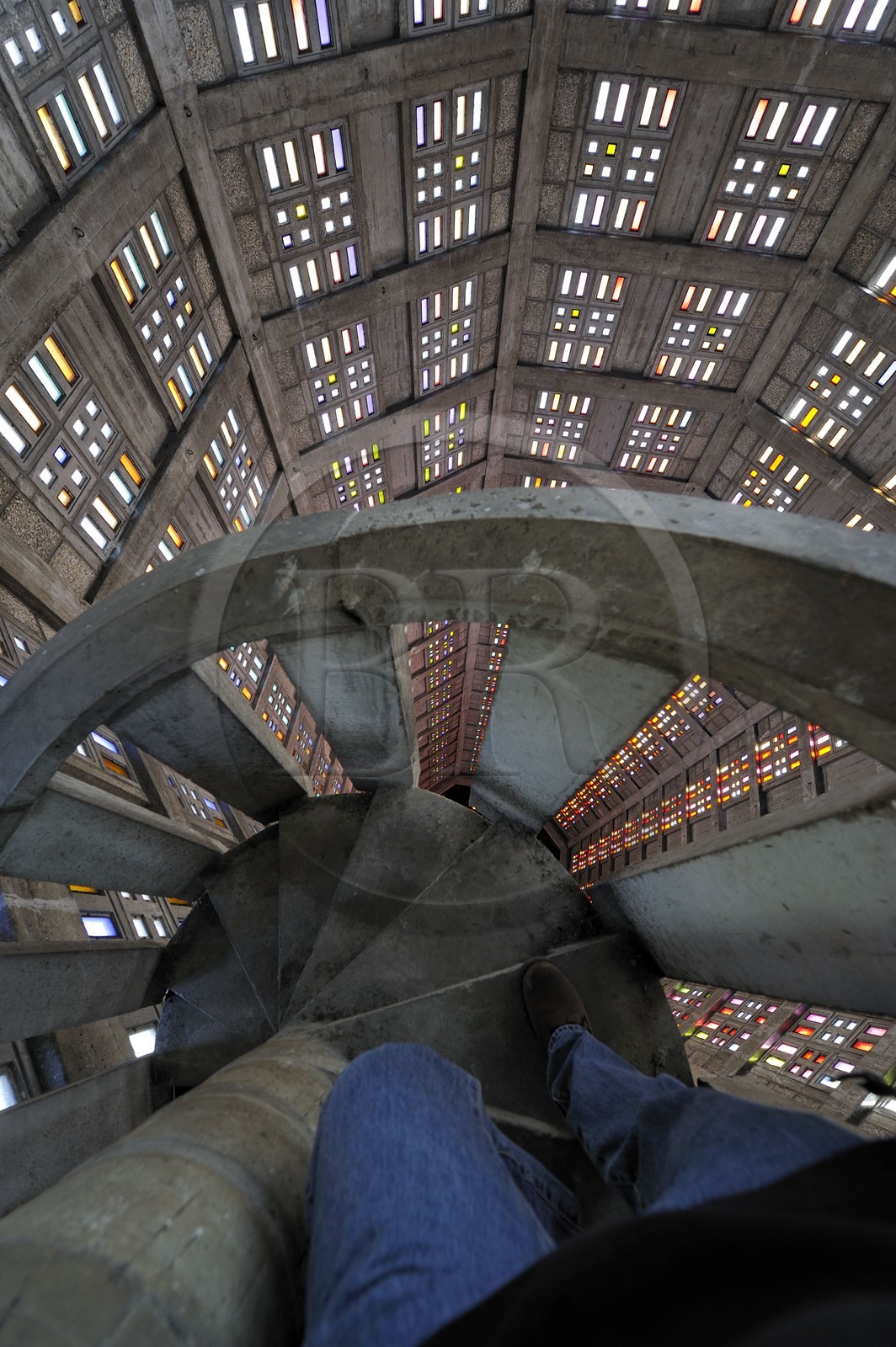 France, Seine-Maritime (76), Le Havre, Centre-ville reconstruit du Havre par Auguste Perret classé Patrimoine Mondial de l'UNESCO, Eglise Saint-Joseph, la tour-clocher vue du sommet