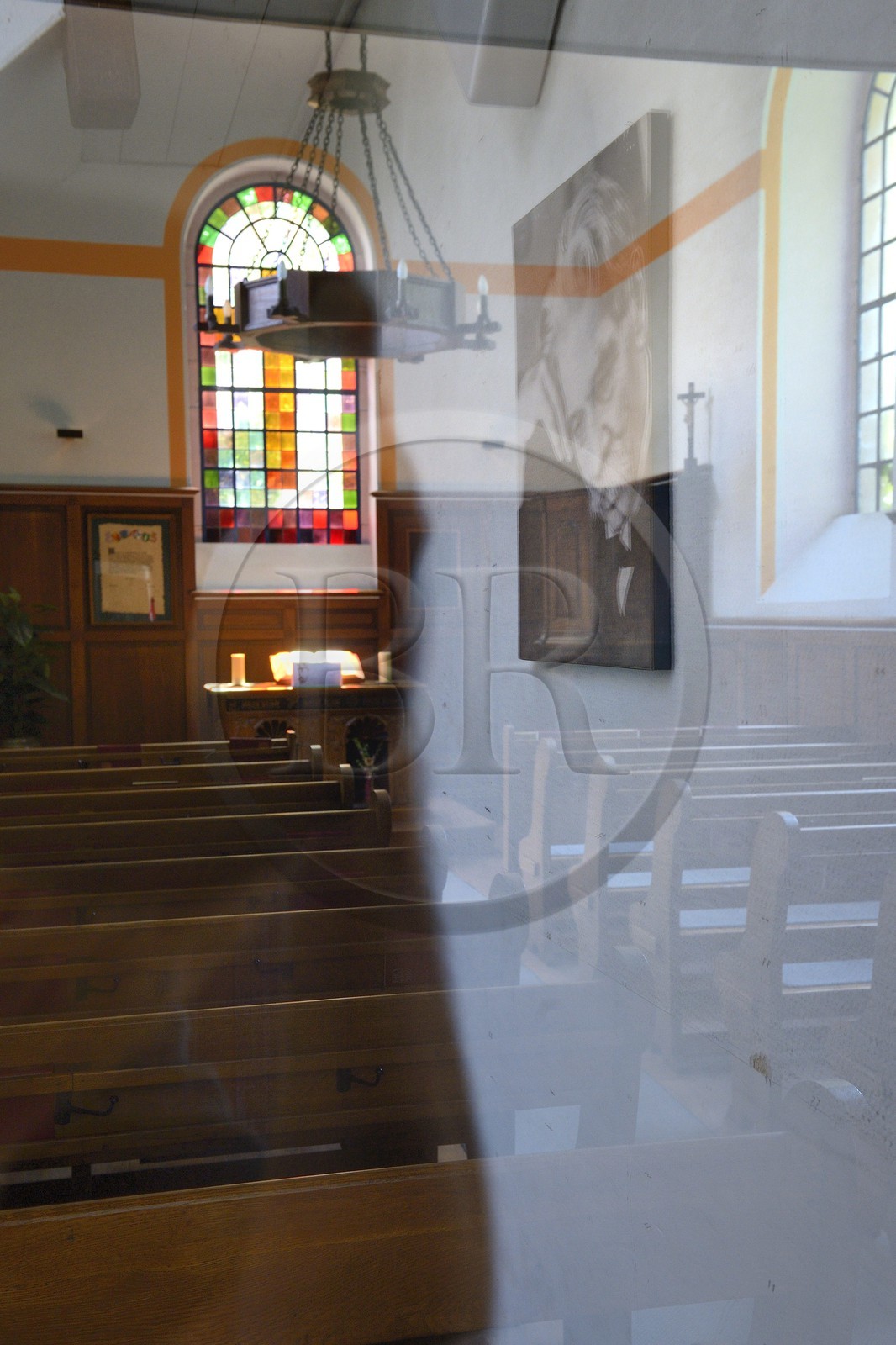 France, Haut-Rhin (68), Kaysersberg, maison natale du Docteur Albert Schweitzer, le temple protestant où officiait son père