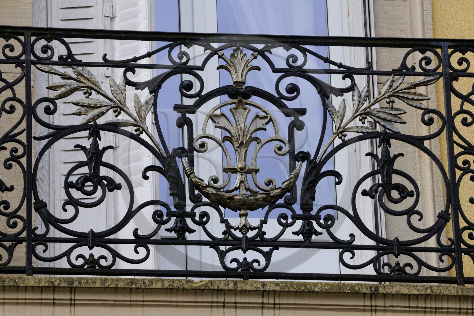 France, Vosges, Plombieres les Bains, balcony in Lietard street