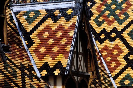 France, Cote d'Or, Beaune, glazed tiles roof of the Hotel Dieu