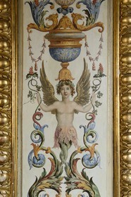 France, Seine et Marne, Maincy, Chateau de Vaux le Vicomte, Cabinet des Jeux door painting