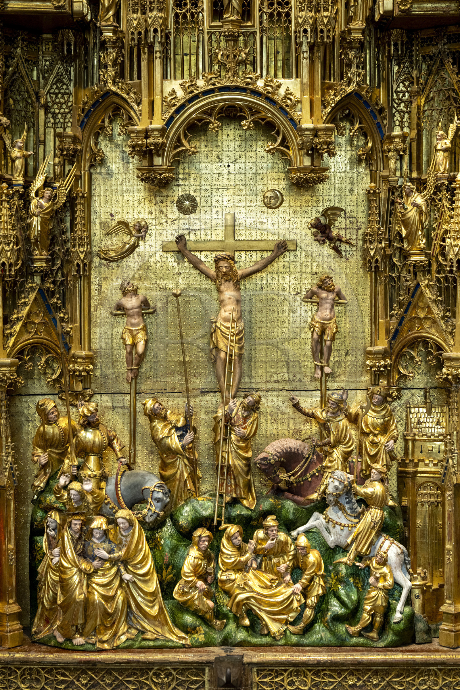 France, Côte-d'Or (21), Dijon, zone classée Patrimoine Mondial de l'UNESCO, Musée des Beaux-Arts dans l'ancien palais des ducs de Bourgogne, les retables de la chartreuse de Champmol, retable de la Crucifixion du XIVe siècle (détail)