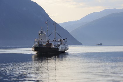 Norway, Sogn Og Fjordane County, Balestrand, ferry in Sognefjorden