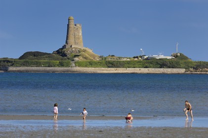 France, Manche, Val de Saire, Saint Vaast la Hougue area, Hougue Vauban fort listed as World Heritage by UNESCO seen from Morsalines village
