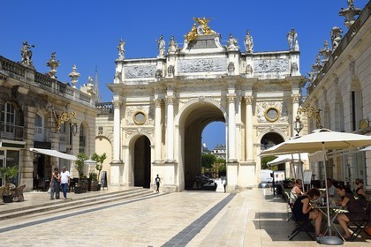France, Meurthe-et-Moselle, Nancy, Place Stanislas (former Place Royale) built by Stanislas Leszczynski in the 18th century, listed as World Heritage by UNESCO, Triumph Arch (Here Gate)