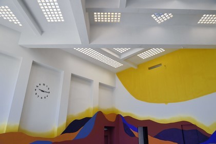 France, Var, Hyeres, the Villa Noailles by architect Robert Mallet Stevens, the pool ceiling with glass pad, designer Constance Guisset revisited the room