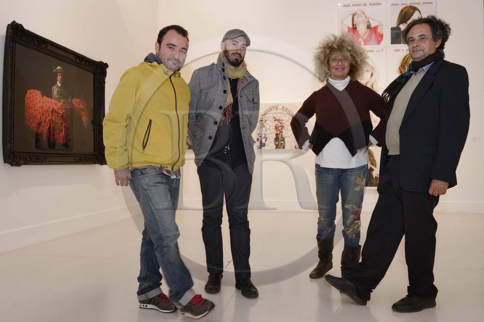 Espagne, Andalousie, Malaga, quartier Soho, centre d’art contemporain (CAC Malaga), quatre artistes de la scène locale de gauche à droite Javier Calleja, José Luis Puche, Owanto et Rafael Alvarado
