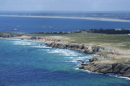France, Morbihan, Quiberon  peninsula (presqu'ile de Quiberon), la Cote Sauvage (wild coast) (aerial view)