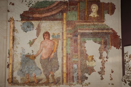 France, Aude, Narbonne, Palais des Archevêques, archaeological museum, roman fresco from the Clos de la Lombarde, scene of sacrifice with victory and genius