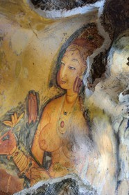 Sri Lanka, Central Province, Matale District, Sigiriya, Old city of Sigiriya listed as World Heritage by UNESCO, frescoes called The Young Ladies of Sigiriya in a Rock of the Lion cave