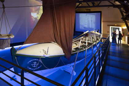 France, Morbihan (56), Port-Louis, la citadelle de Port-Louis, musée national de la Marine, partie consacrée au sauvetage en mer SNSM, canot commandant Philippe de Kerhallet de 1897