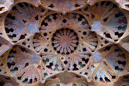 Iran, Isfahan Province, Isfahan, naghsh-i jahan square also known as Imam Khomeiny square, Ali Qapu palace, ceiling of the Music Hall