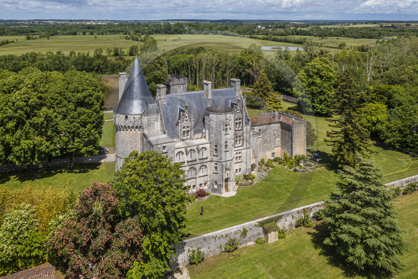 France, Charente-Maritime (17), Saintonge, Crazannes, chateau de Crazannes (vue aérienne)