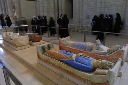 France, Maine et Loire, Loire Valley listed as World Heritage by UNESCO, Fontevraud l' Abbaye, Fontevraud Abbey Church, House of Plantagenet recumbent statues, King of England Henri II and his wife Alienor d' Aquitaine