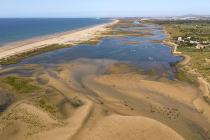 Portugal, Algarve, Ria Formosa Nature Park, Tavira, village of Cacela Velha beach (aerial view)