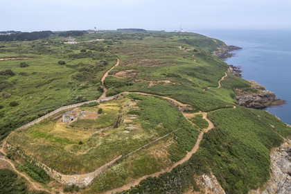 France, Morbihan, Groix Island, Bas Grognon Battery in Quelhuit (aerial view)