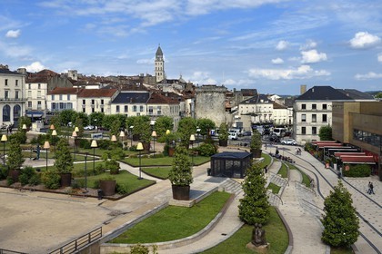 France, Dordogne, White Perigord, Perigueux, Place Francheville and the Mataguerre tower at the entrance to the old town