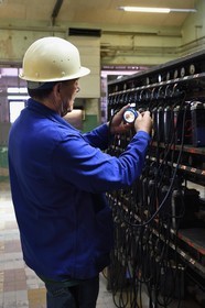 France, Moselle, Petite Rosselle, carreau Wendel museum, miner's building, lamp shop, recovery and verification of his battery lamp by the miner