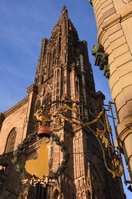 France, Bas Rhin, Strasbourg, old town listed as World Heritage by UNESCO, Notre Dame Cathedral, sign that represents the Notre-Dame cathedral which was covered with a Phrygian cap during the french revolution