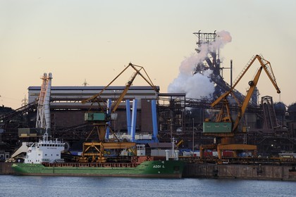 Italy, Tuscany, the industrial port of Piombino in front of the Elba Island