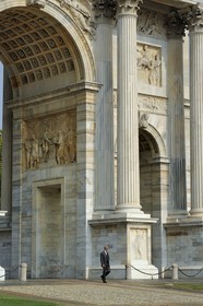 Italy, Lombardy, Milan, Simplon Gate (Porta Sempione), marked by a landmark triumphal arch called Arch of Peace (Arco della Pace) built by architect Luigi Cagnola In 1807 under the Napoleonic rule