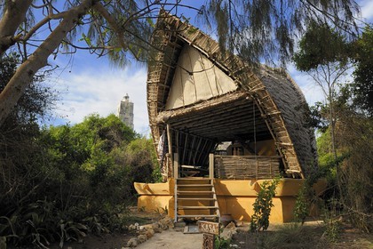 Tanzanie, archipel de Zanzibar, île de Unguja (Zanzibar), côte ouest, Eco-bungalows de la réserve naturelle de Chumbe Island Coral Park