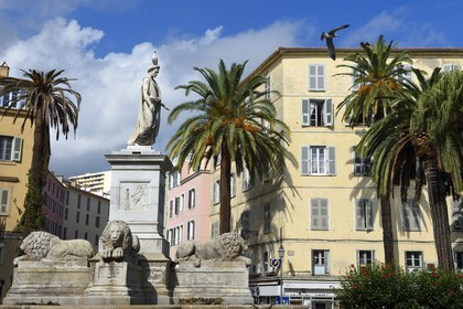 France, Corse du Sud, Ajaccio, Place Marechal Foch (square also known as Place des Palmiers), statue of Napoleon Bonaparte as a Roman consul by sculptor Massimiliano Laboureur