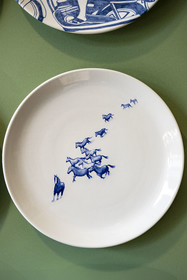 France, Nièvre, Nevers, Faïencerie Georges, contemporary earthenware featuring marine animals, starry skies and hikers