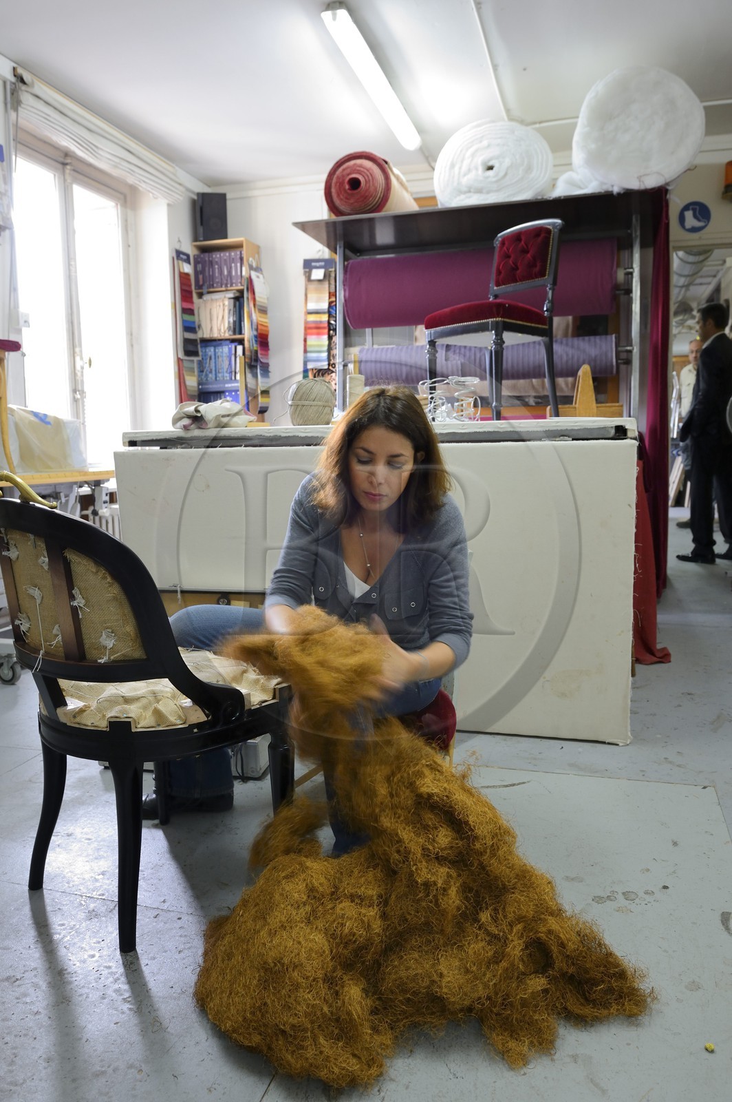 France, Paris, Garnier Opera, repair workshops, Nora Yalaoui furniture tapestry maker