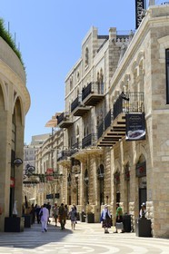 Israel, Jerusalem, Mamilla mall and luxury pedestrian shopping street in the modern city, designed by the  Israeli architect Moshe Safdie