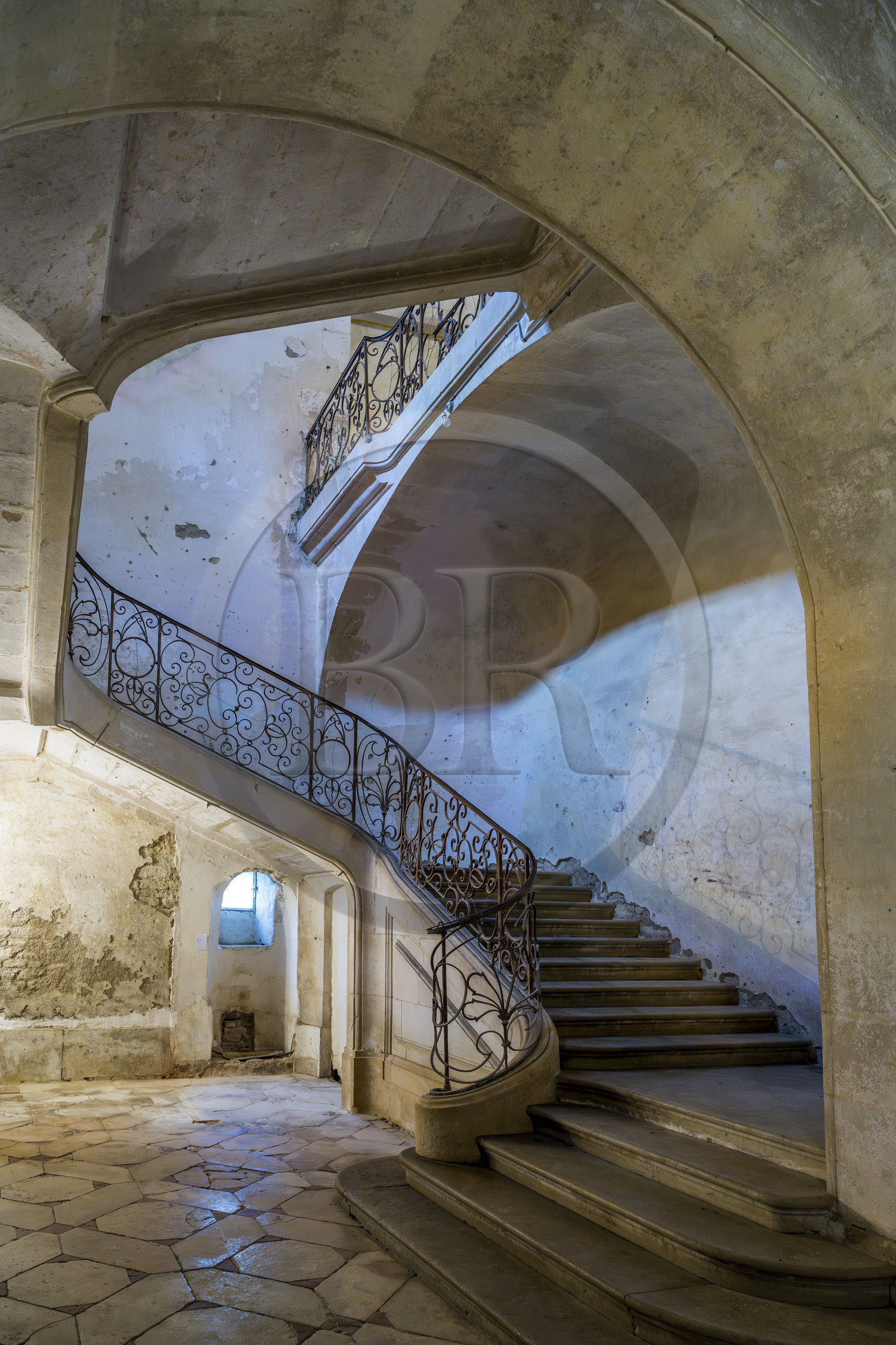 France, Côte-d'Or (21), Moutiers-Saint-Jean, abbaye Saint-Jean-de-Réome, l'escalier d'honneur