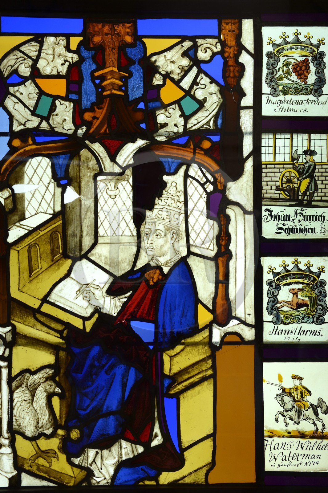 Portugal, région de Lisbonne, Sintra, le Palais national de Pena (Palacio Nacional da Pena), classé Patrimoine Mondial de l'UNESCO, Saint Augustin, vitrail du XVème siècle