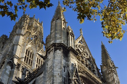 France, Seine Maritime, Rouen,  Church of Saint Ouen (12th–15th century), the Marmousets portal and the so-called crowned bell tower on the cross of the transept