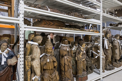 France, Saone et Loire, Autun, the director of the museums Agathe Mathiaut-Legros in the Rolin Museum reserves
