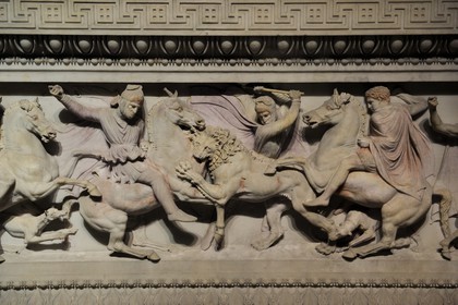Turquie , Istanbul, centre historique classé Patrimoine Mondial de l'UNESCO, Musées archéologiques d'Istanbul dans les dépendances du Palais de Topkapi, sarcophage d'Alexandre du fin IVe siècle avant JC