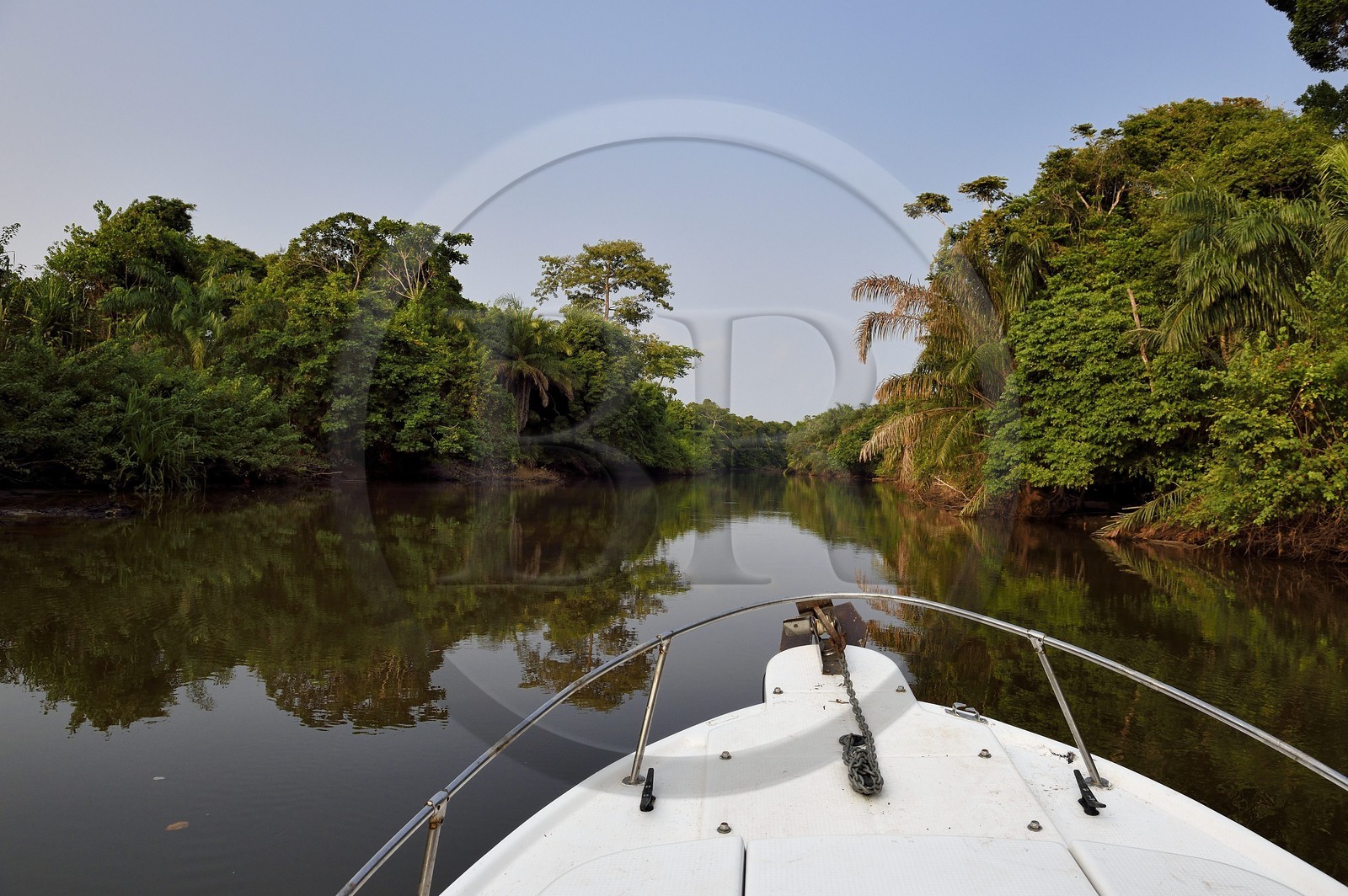 Gabon, province de Ogooué- Maritime, une des nombreuses rivières de la lagune du Fernan Vaz (Nkomi)