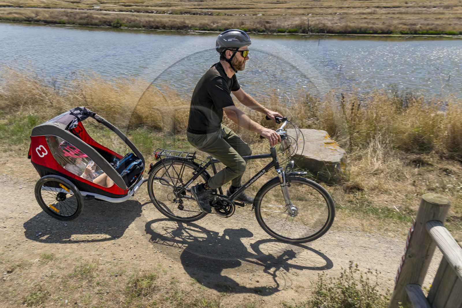 France, Vendée (85), île de Noirmoutier, vélo tirant une remorque pour enfant