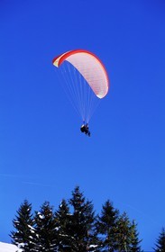 France, Haute Savoie, Portes du Soleil, two seater parasailing above Morzine