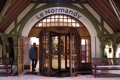 France, Calvados, Pays d'Auge, Deauville, Normandy Barriere Hotel entrance